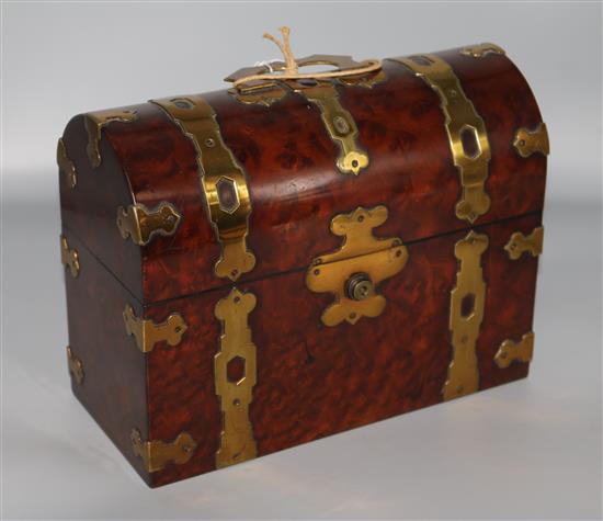 Victorian walnut dome topped brass bound  caddy